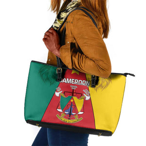 Cameroon National Day Leather Tote Bag Lion Mix Coat Of Arms Style