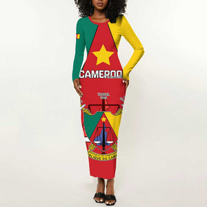 Personalised Cameroon National Day Long Sleeve Bodycon Dress Lion Mix Coat Of Arms Style LT15