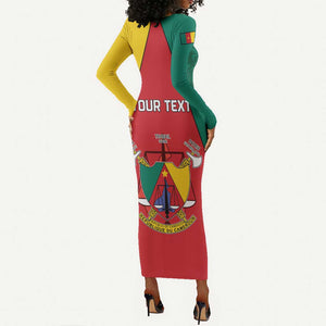 Personalised Cameroon National Day Long Sleeve Bodycon Dress Lion Mix Coat Of Arms Style LT15
