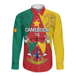 Personalised Cameroon National Day Long Sleeve Button Shirt Lion Mix Coat Of Arms Style