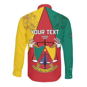 Personalised Cameroon National Day Long Sleeve Button Shirt Lion Mix Coat Of Arms Style
