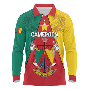 Personalised Cameroon National Day Long Sleeve Polo Shirt Lion Mix Coat Of Arms Style