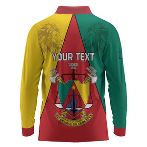 Personalised Cameroon National Day Long Sleeve Polo Shirt Lion Mix Coat Of Arms Style
