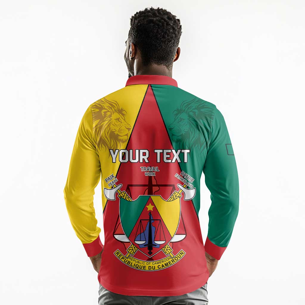 Personalised Cameroon National Day Long Sleeve Polo Shirt Lion Mix Coat Of Arms Style