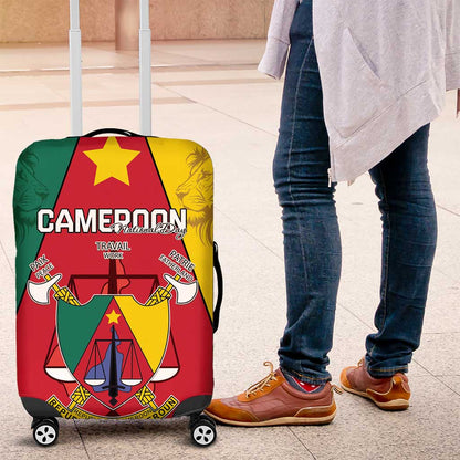 Cameroon National Day Luggage Cover Lion Mix Coat Of Arms Style