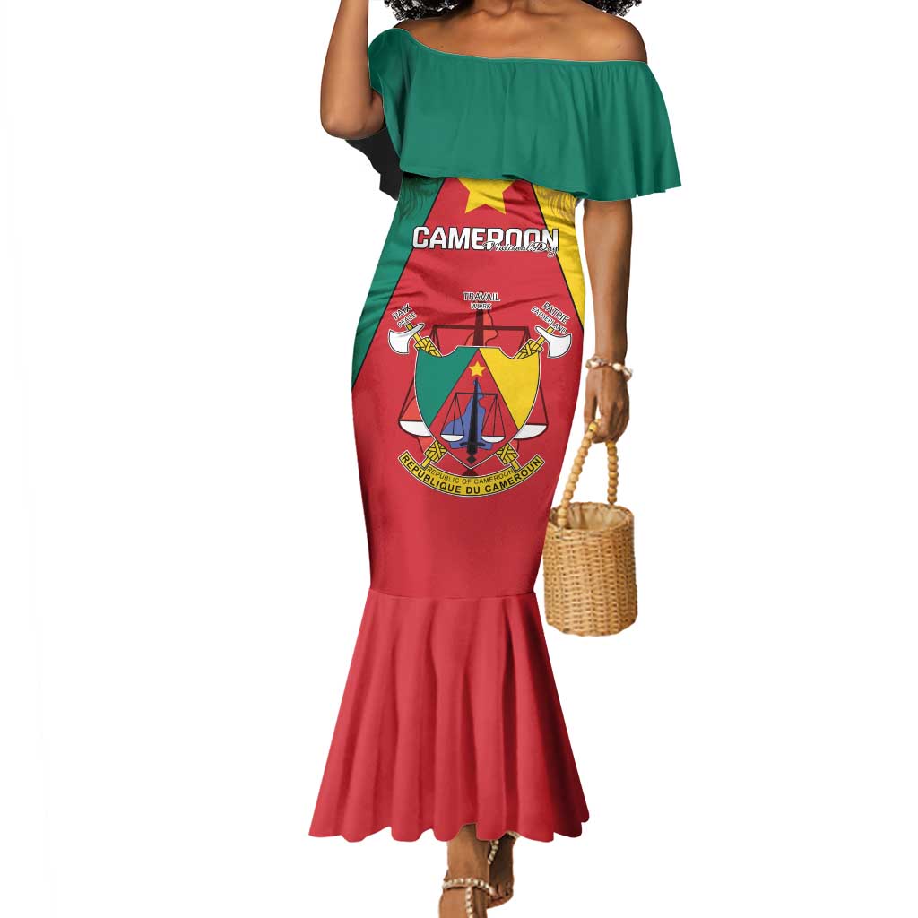 Personalised Cameroon National Day Mermaid Dress Lion Mix Coat Of Arms Style