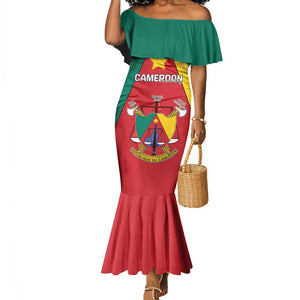 Personalised Cameroon National Day Mermaid Dress Lion Mix Coat Of Arms Style