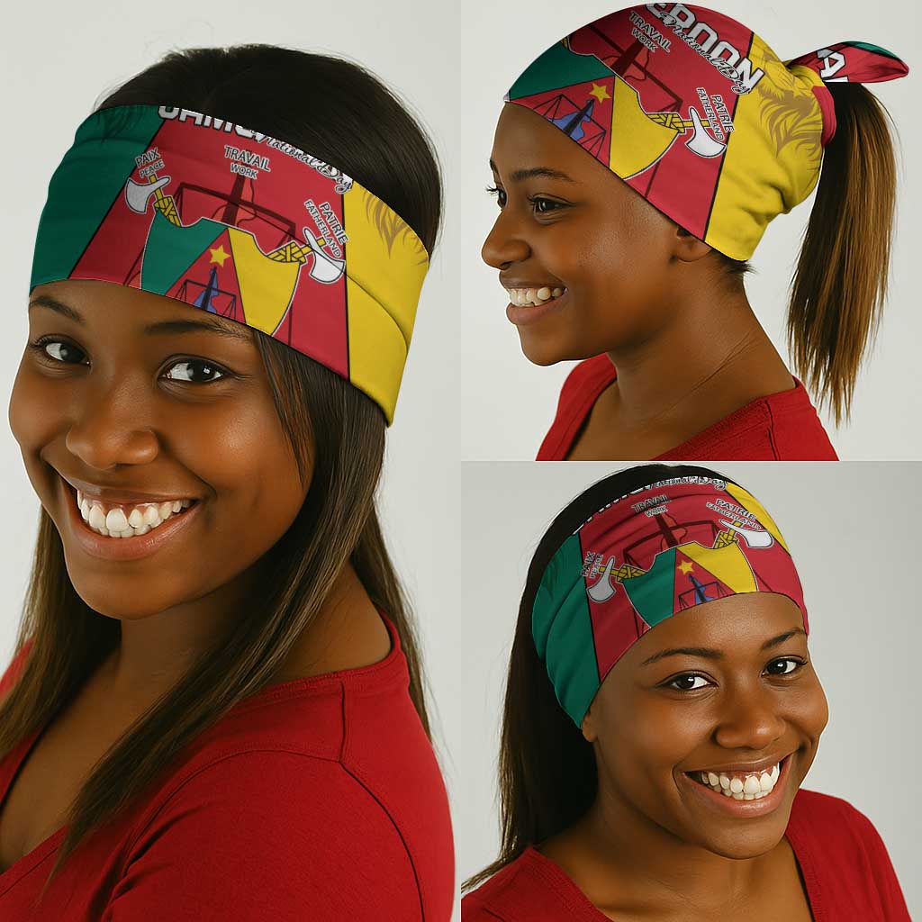 Cameroon National Day Neck Gaiter Lion Mix Coat Of Arms Style - African Pride