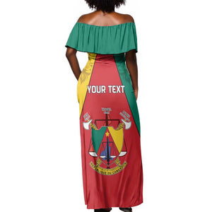 Personalised Cameroon National Day Off Shoulder Maxi Dress Lion Mix Coat Of Arms Style