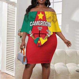 Personalised Cameroon National Day Off Shoulder Short Dress Lion Mix Coat Of Arms Style