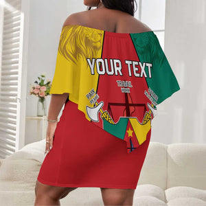 Personalised Cameroon National Day Off Shoulder Short Dress Lion Mix Coat Of Arms Style