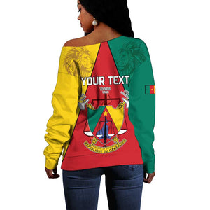 Personalised Cameroon National Day Off Shoulder Sweater Lion Mix Coat Of Arms Style
