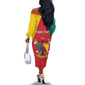Personalised Cameroon National Day Off The Shoulder Long Sleeve Dress Lion Mix Coat Of Arms Style