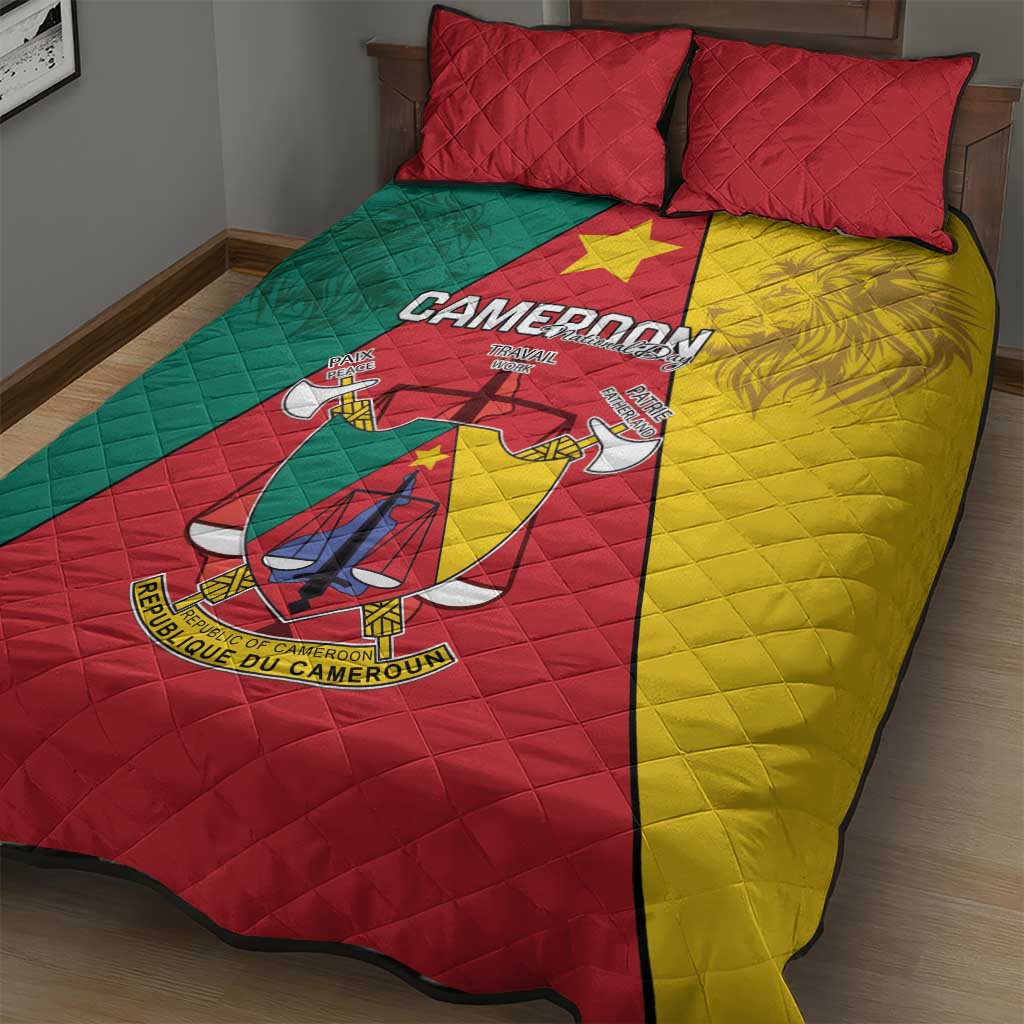 Cameroon National Day Quilt Bed Set Lion Mix Coat Of Arms Style