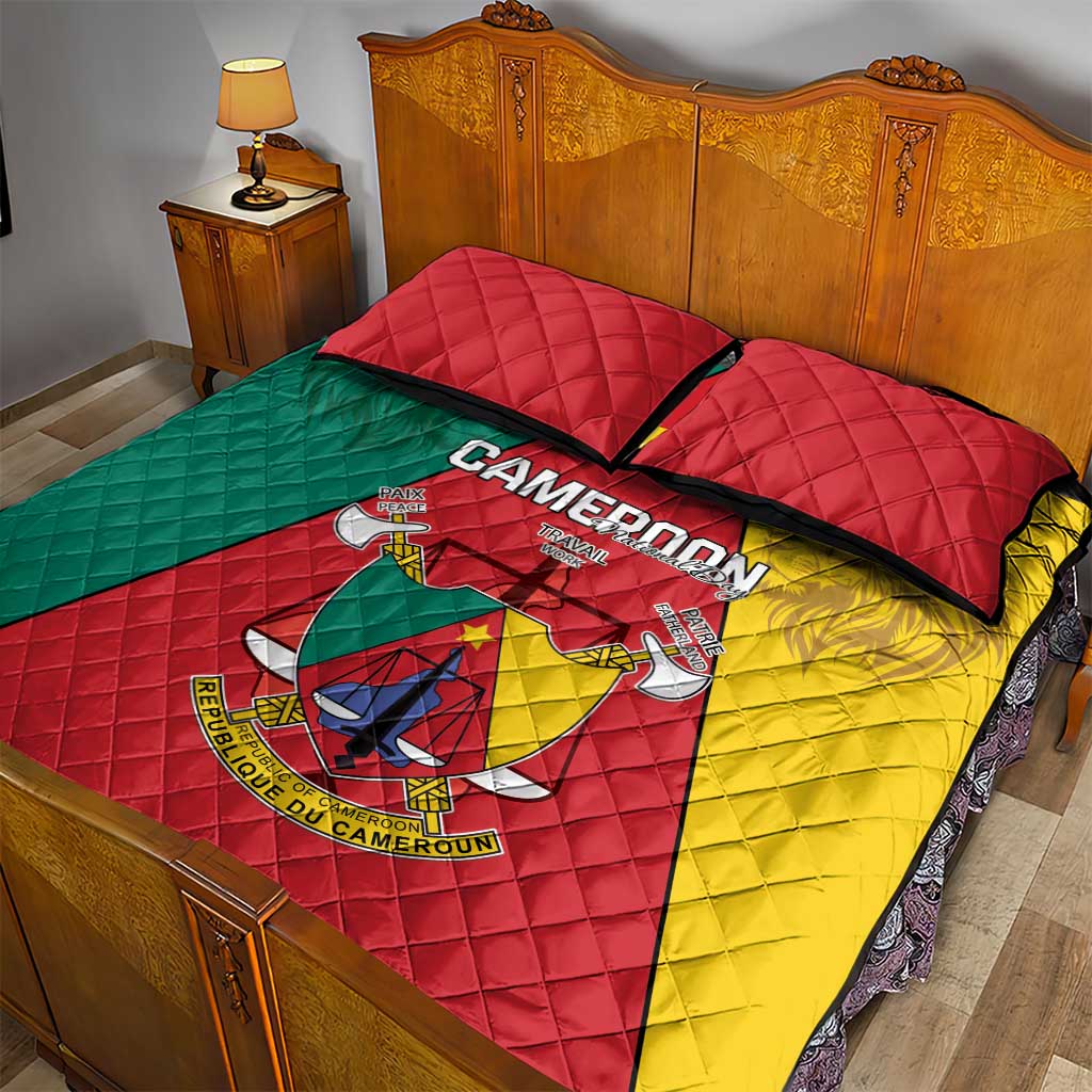 Cameroon National Day Quilt Bed Set Lion Mix Coat Of Arms Style