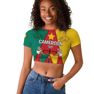 Personalised Cameroon National Day Raglan Cropped T shirt Lion Mix Coat Of Arms Style