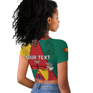 Personalised Cameroon National Day Raglan Cropped T shirt Lion Mix Coat Of Arms Style