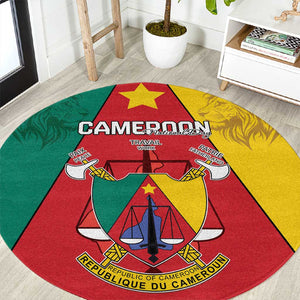 Cameroon National Day Round Carpet Lion Mix Coat Of Arms Style