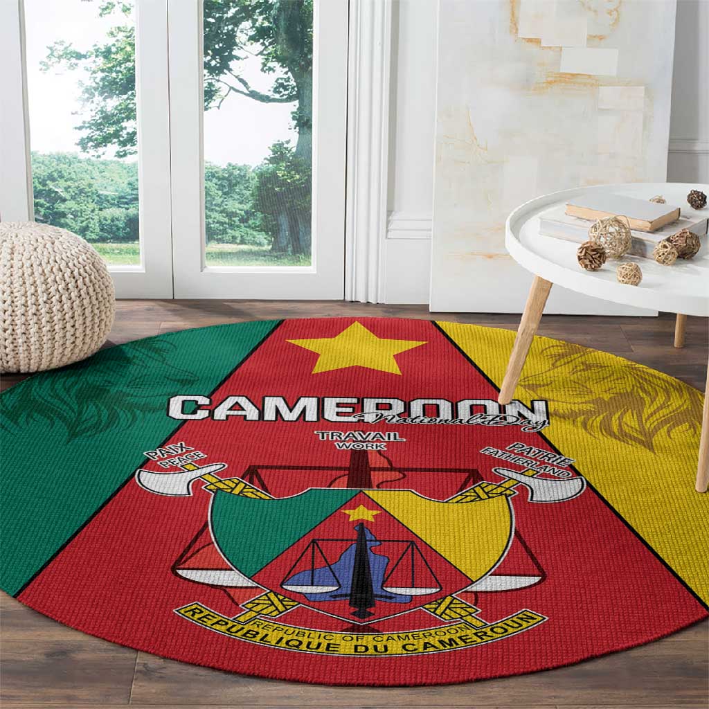 Cameroon National Day Round Carpet Lion Mix Coat Of Arms Style