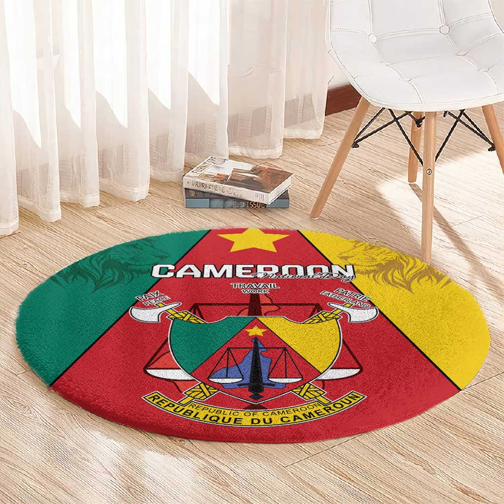 Cameroon National Day Round Carpet Lion Mix Coat Of Arms Style