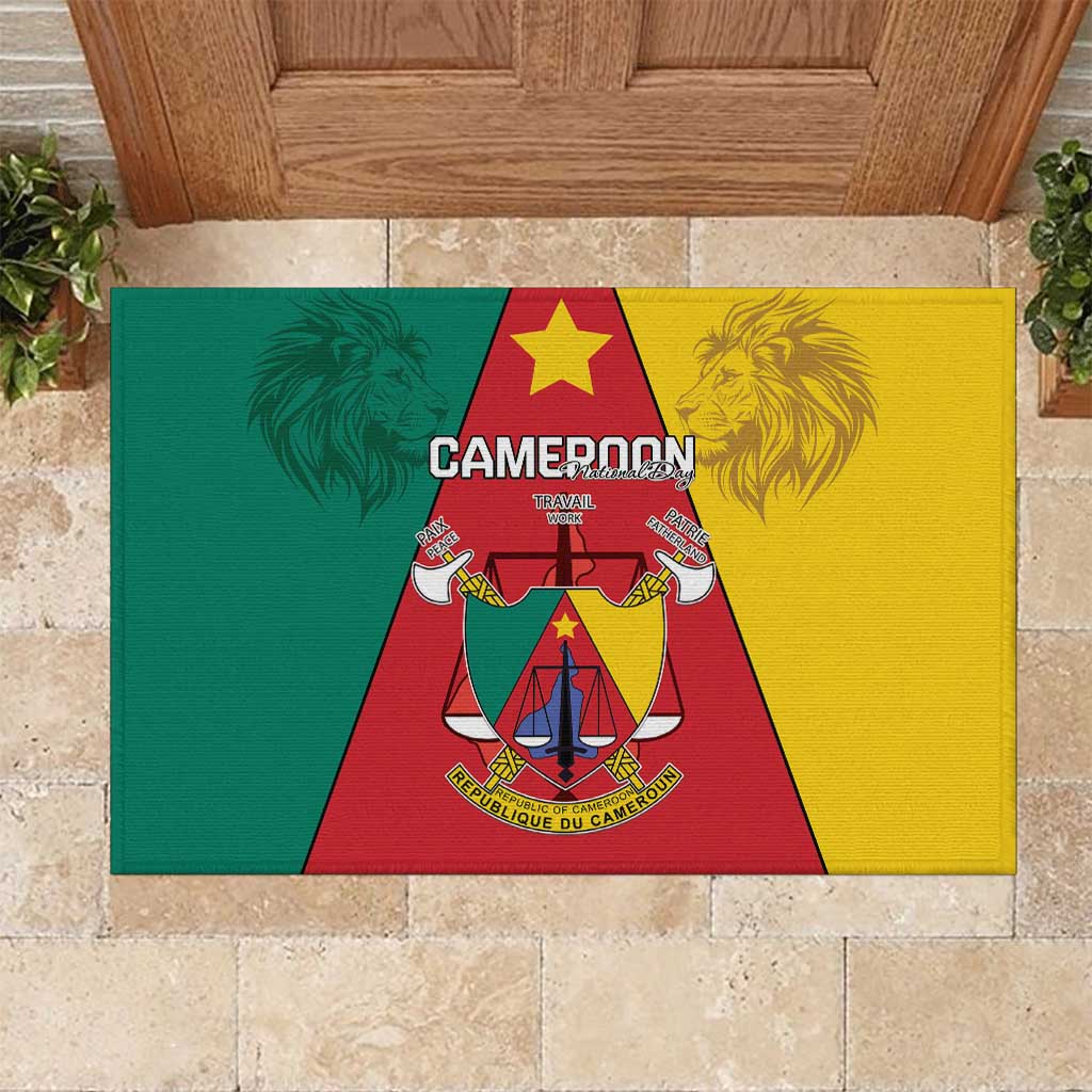 Cameroon National Day Rubber Doormat Lion Mix Coat Of Arms Style