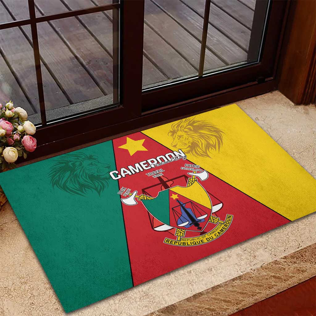 Cameroon National Day Rubber Doormat Lion Mix Coat Of Arms Style