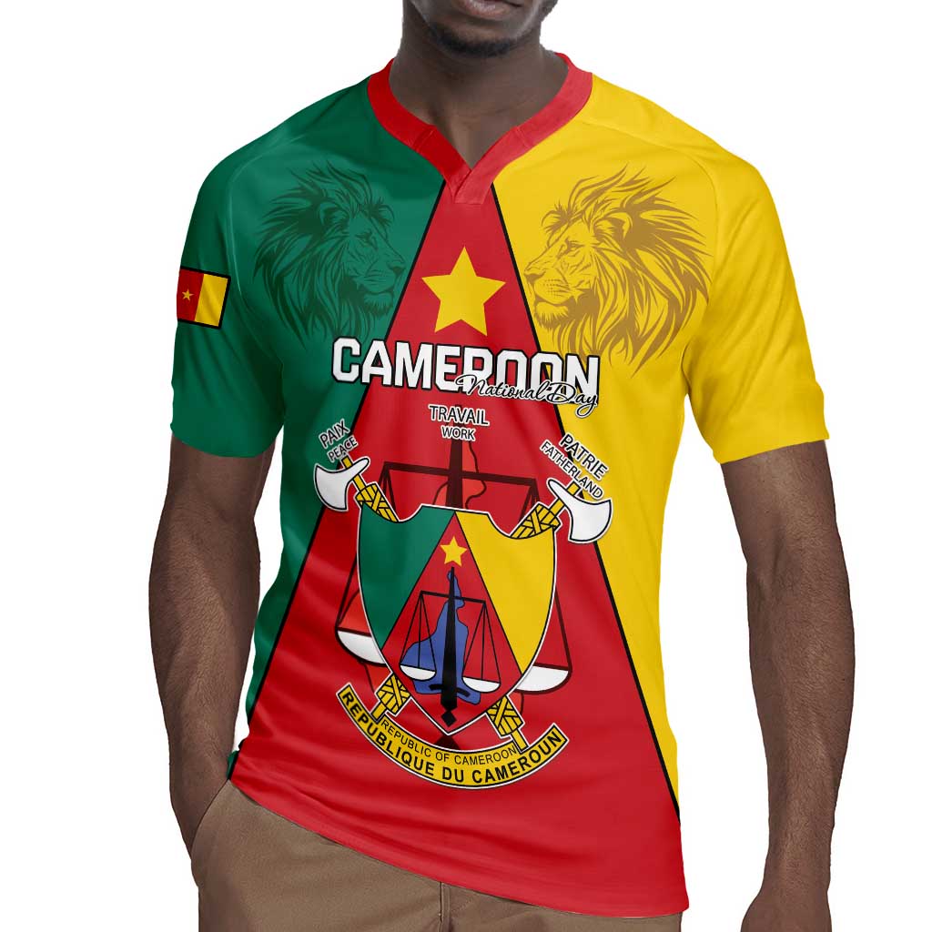 Personalised Cameroon National Day Rugby Jersey Lion Mix Coat Of Arms Style