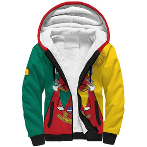 Personalised Cameroon National Day Sherpa Hoodie Lion Mix Coat Of Arms Style