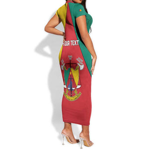 Personalised Cameroon National Day Short Sleeve Bodycon Dress Lion Mix Coat Of Arms Style LT15