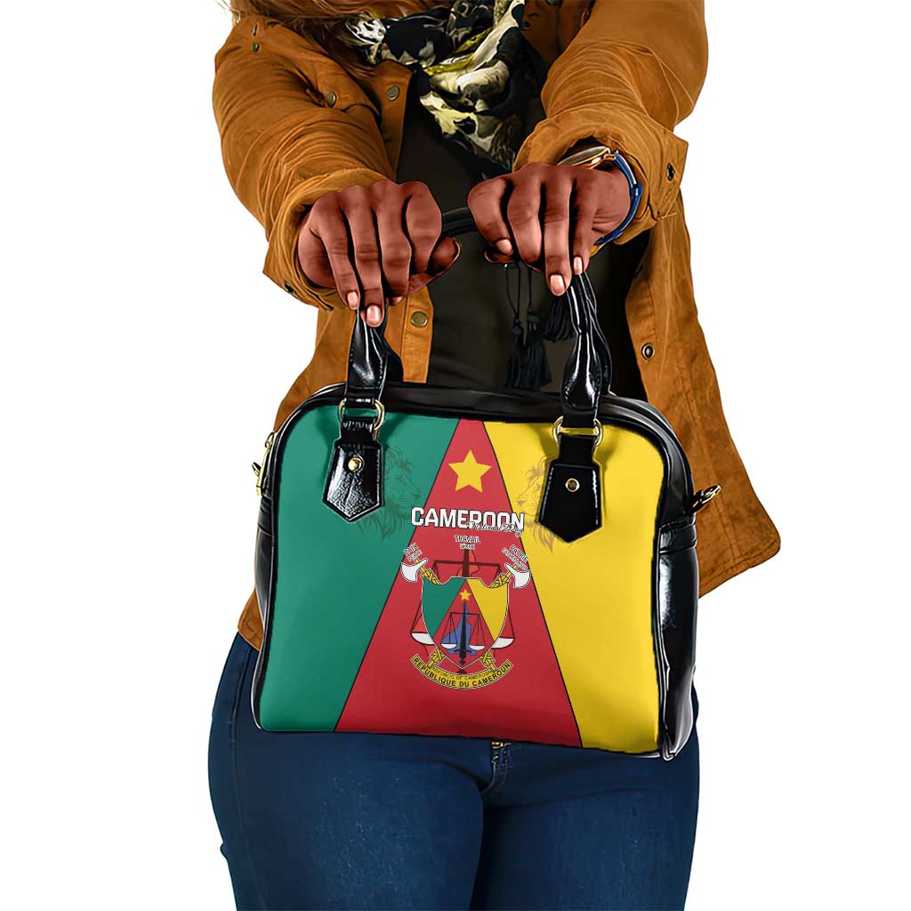Cameroon National Day Shoulder Handbag Lion Mix Coat Of Arms Style