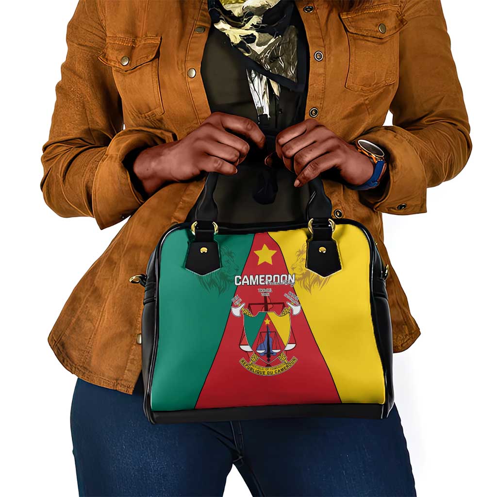 Cameroon National Day Shoulder Handbag Lion Mix Coat Of Arms Style