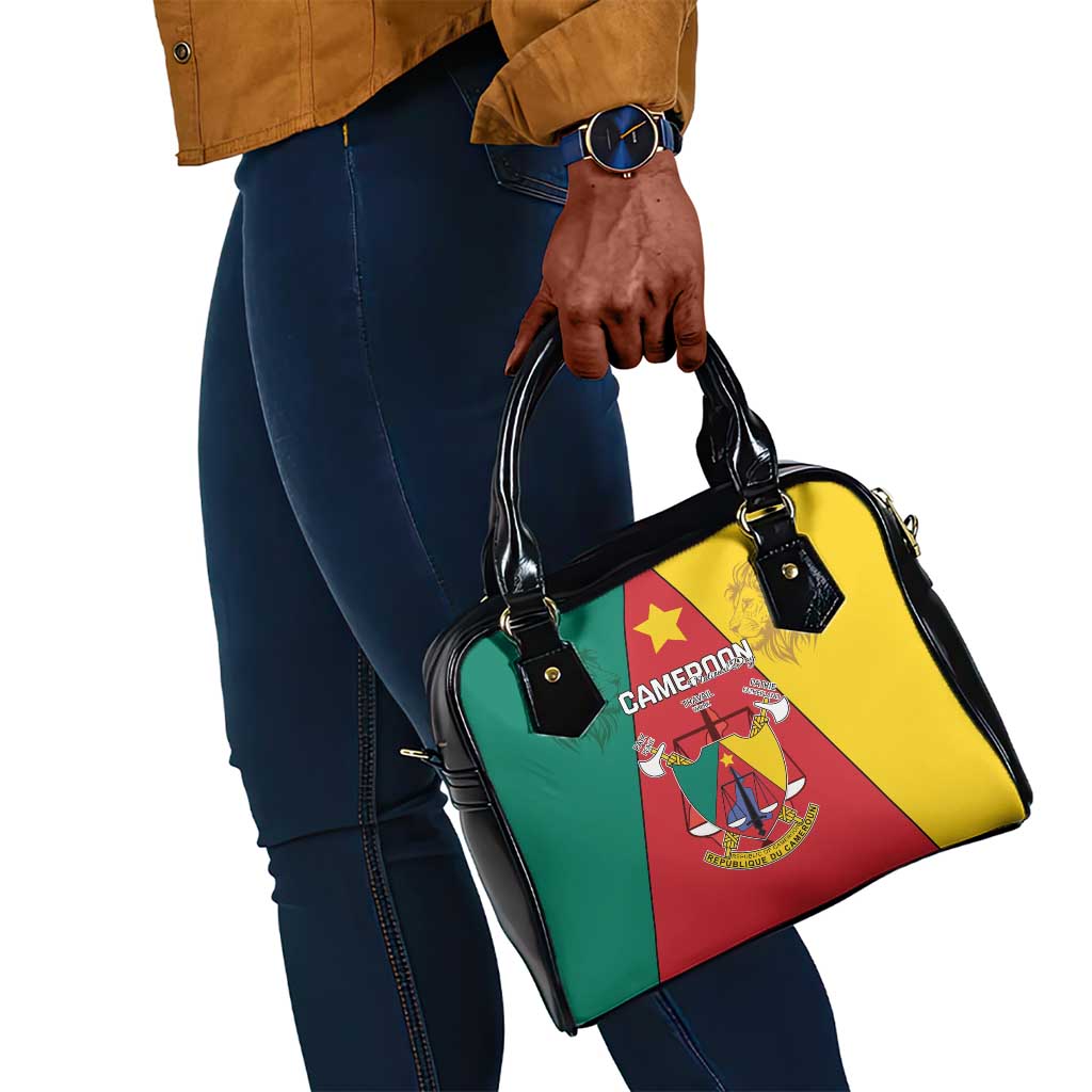 Cameroon National Day Shoulder Handbag Lion Mix Coat Of Arms Style