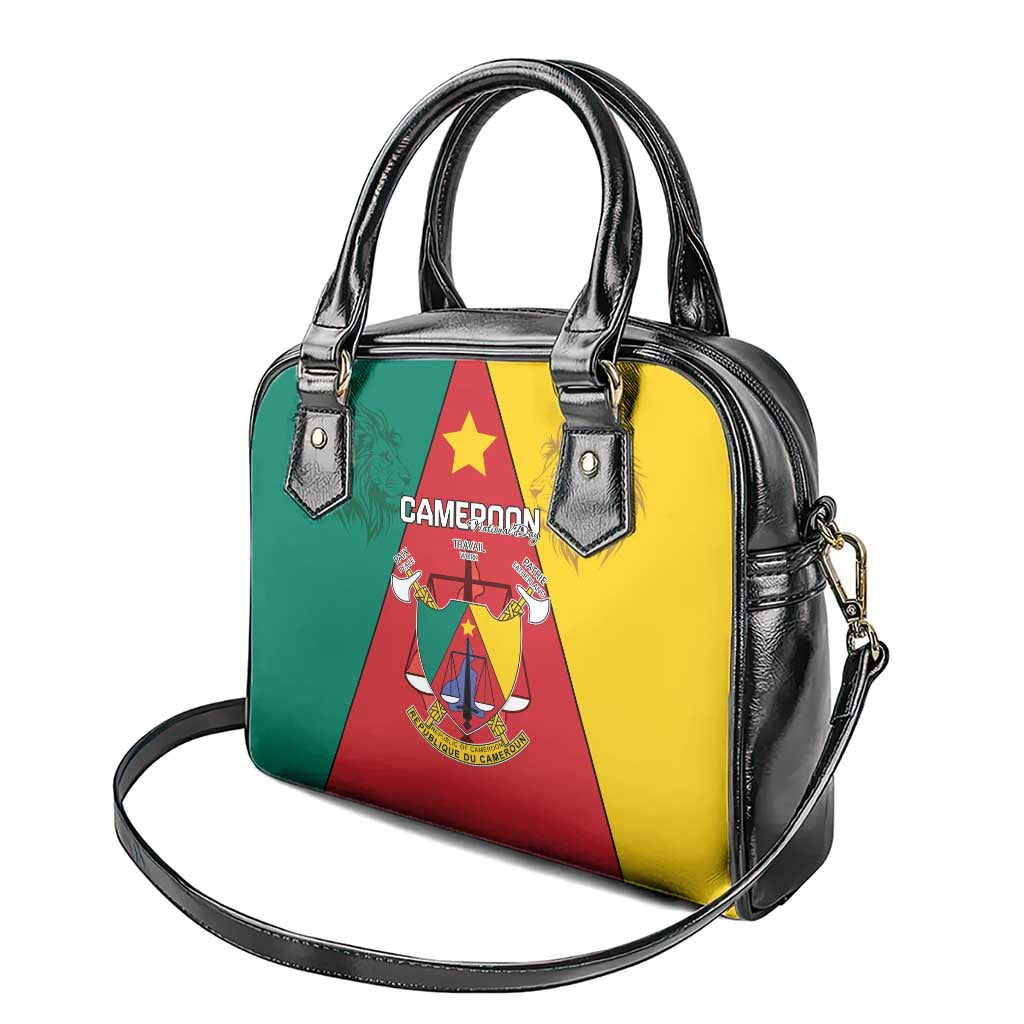 Cameroon National Day Shoulder Handbag Lion Mix Coat Of Arms Style