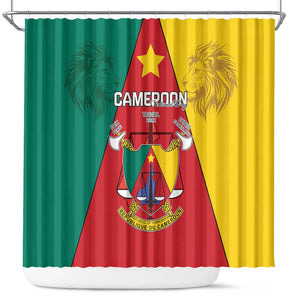 Cameroon National Day Shower Curtain Lion Mix Coat Of Arms Style