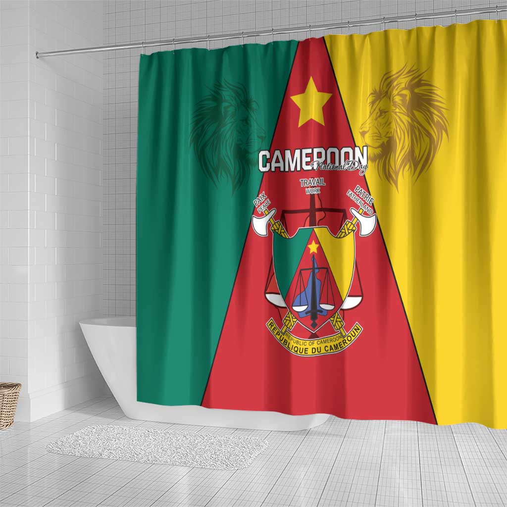 Cameroon National Day Shower Curtain Lion Mix Coat Of Arms Style