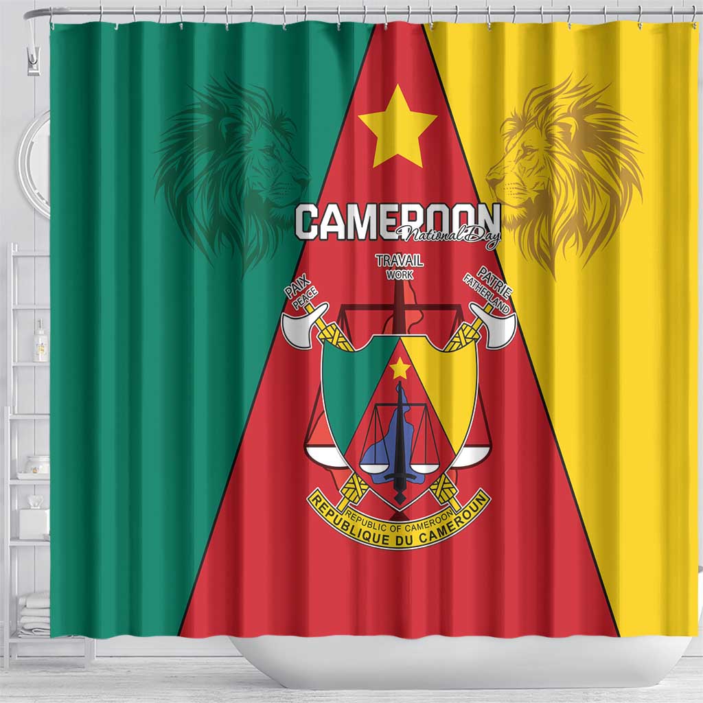 Cameroon National Day Shower Curtain Lion Mix Coat Of Arms Style