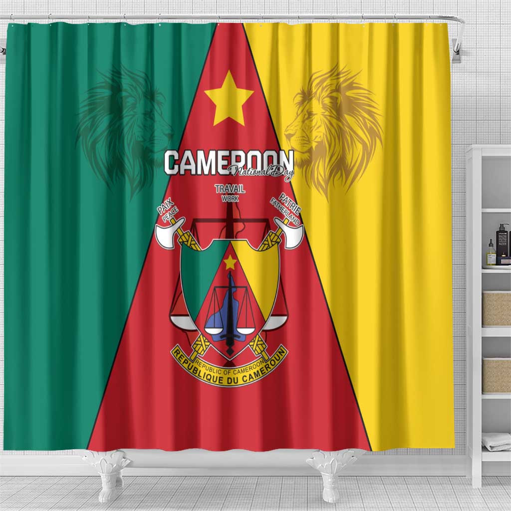 Cameroon National Day Shower Curtain Lion Mix Coat Of Arms Style