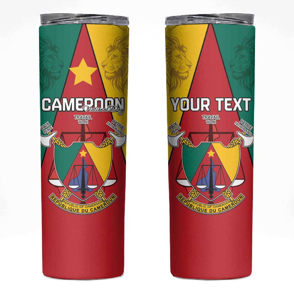 Personalised Cameroon National Day Skinny Tumbler Lion Mix Coat Of Arms Style
