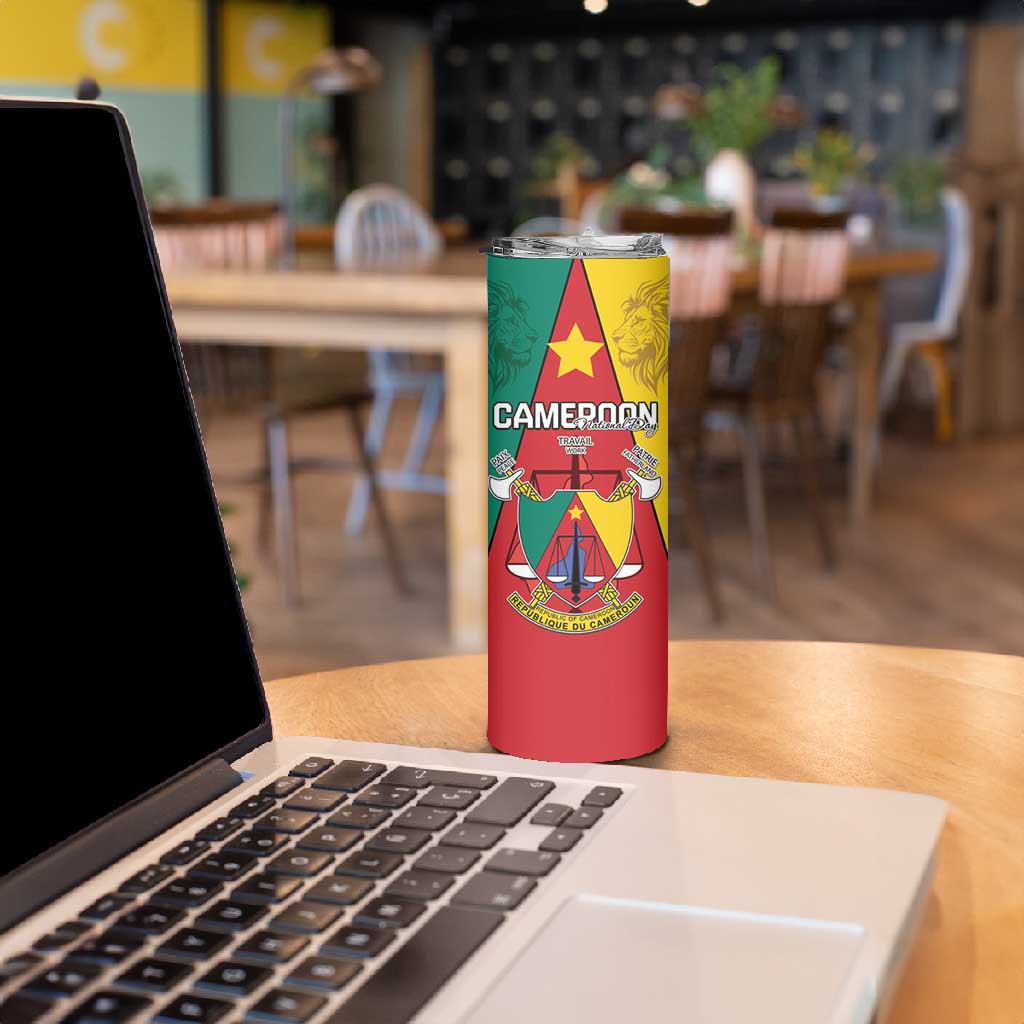 Personalised Cameroon National Day Skinny Tumbler Lion Mix Coat Of Arms Style