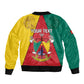 Personalised Cameroon National Day Sleeve Zip Bomber Jacket Lion Mix Coat Of Arms Style