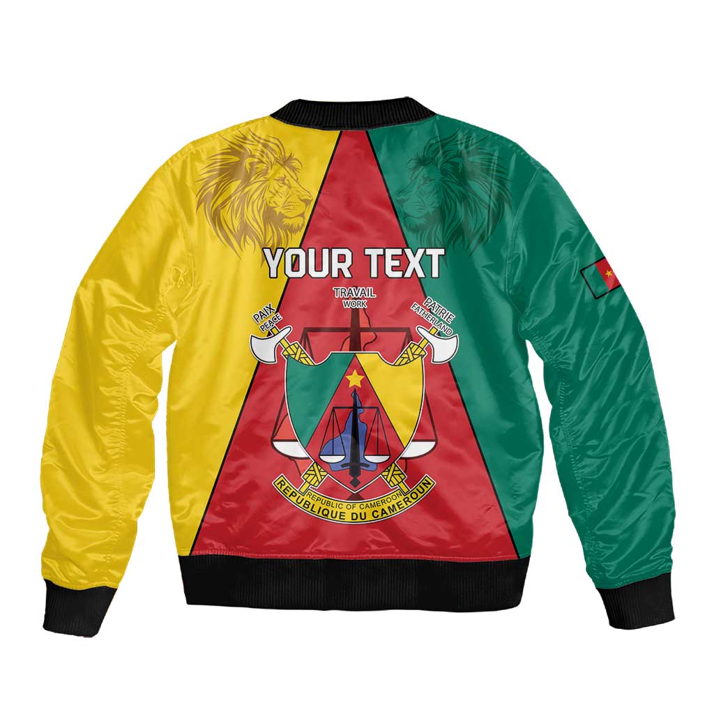 Personalised Cameroon National Day Sleeve Zip Bomber Jacket Lion Mix Coat Of Arms Style