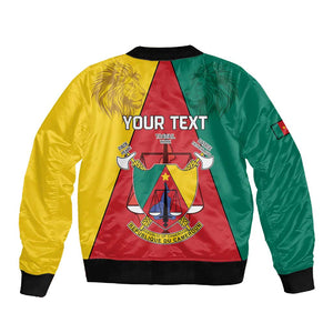 Personalised Cameroon National Day Sleeve Zip Bomber Jacket Lion Mix Coat Of Arms Style