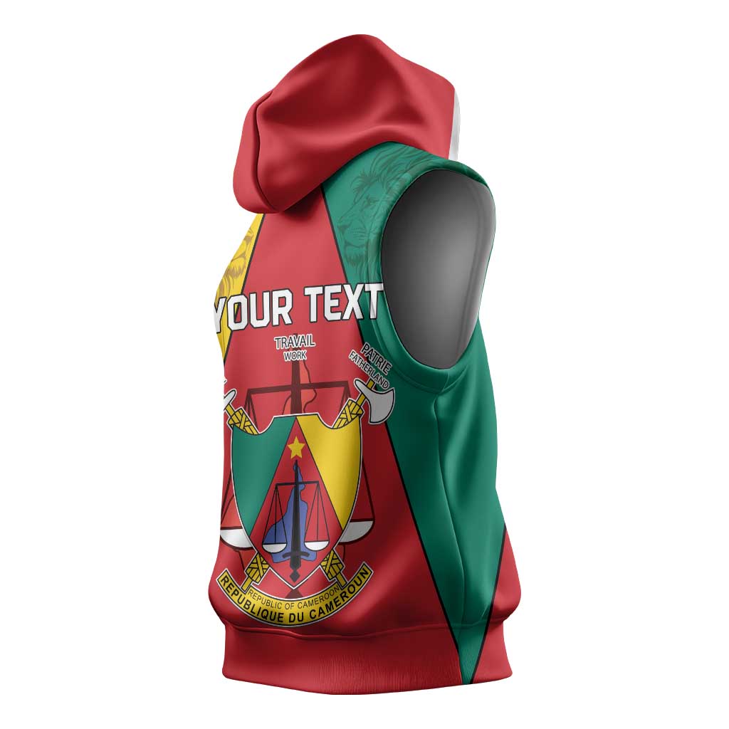 Personalised Cameroon National Day Sleeveless Hoodie Lion Mix Coat Of Arms Style - African Pride