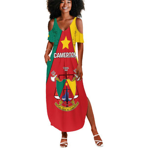 Personalised Cameroon National Day Summer Maxi Dress Lion Mix Coat Of Arms Style