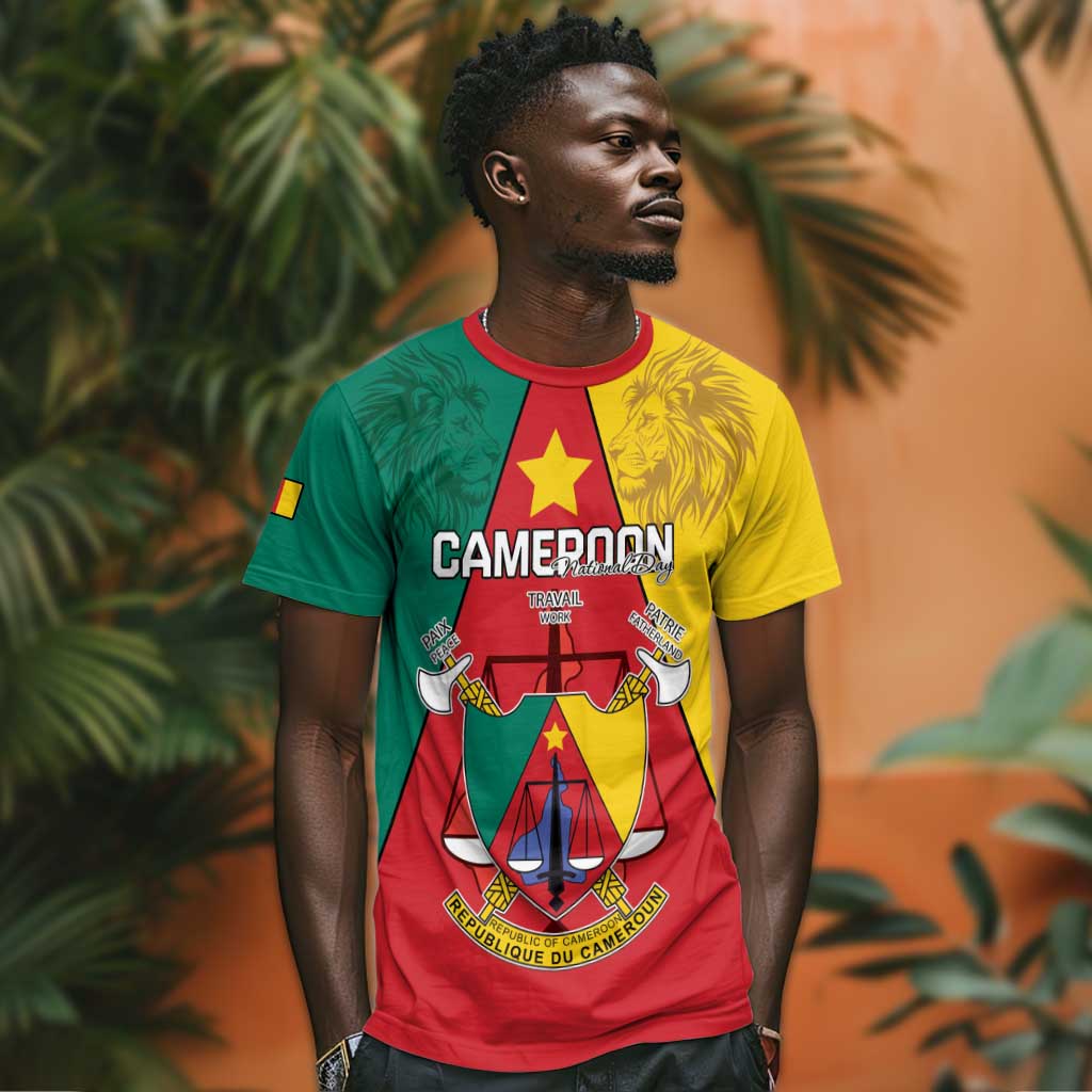 Personalised Cameroon National Day T shirt Lion Mix Coat Of Arms Style