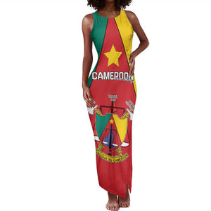 Personalised Cameroon National Day Tank Maxi Dress Lion Mix Coat Of Arms Style