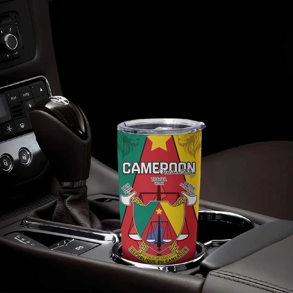 Personalised Cameroon National Day Tumbler Cup Lion Mix Coat Of Arms Style