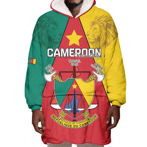 Personalised Cameroon National Day Wearable Blanket Hoodie Lion Mix Coat Of Arms Style