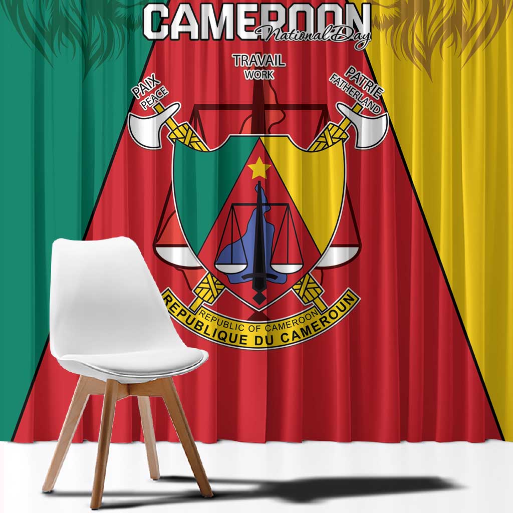 Cameroon National Day Window Curtain Lion Mix Coat Of Arms Style