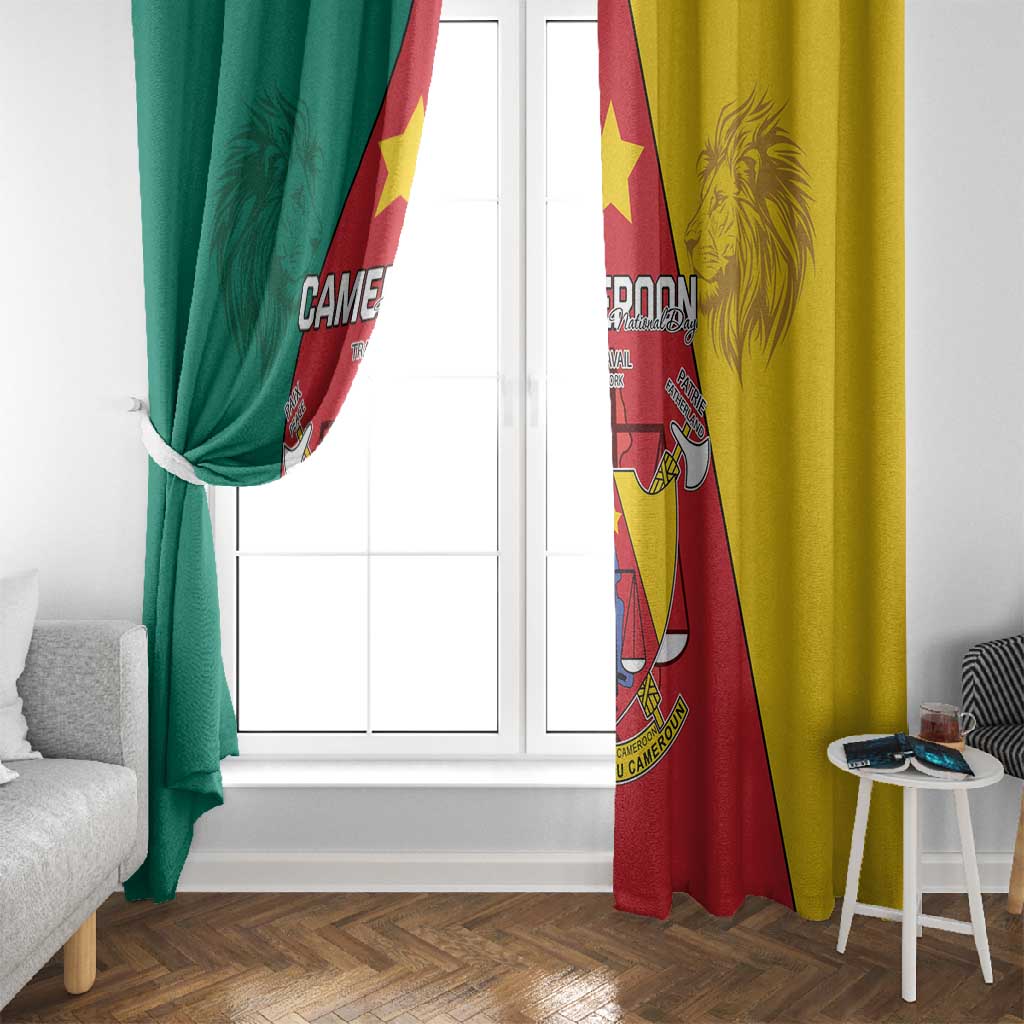 Cameroon National Day Window Curtain Lion Mix Coat Of Arms Style